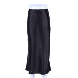 Spring Summer Satin Purple Maxi High Waist Bodycon Long Skirt