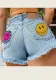 Spring Summer Casual Print Denim Short High Rise Slim Fit Pants
