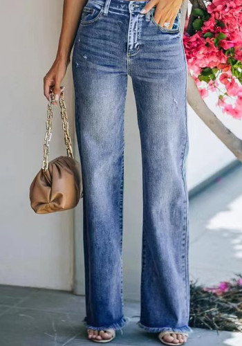 Pantaloni in denim Jeans a gamba dritta larghi a vita media da donna