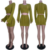 Women's Summer Fashion Casual Cutout Round Neck Top Slim Skirt Two-Piece Set