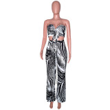 Women's Sexy Print Halter Lace-Up Top Wide Leg Pants Set Sexy Two Piece Women's Nightclub Clothes