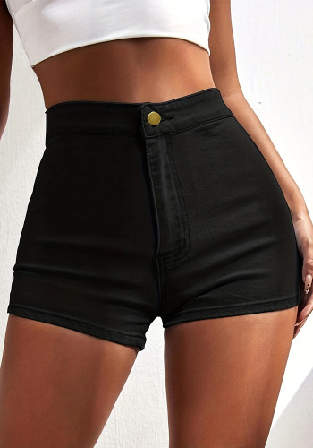 Pantalones cortos de mezclilla Pantalones cortos de mujer de color sólido elástico de cintura alta de verano