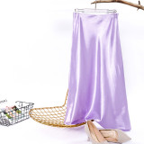 Spring Summer Satin Purple Maxi High Waist Bodycon Long Skirt