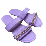 Spring Plus Size Women's Shoes Casual Metal Chain Round Toe Low Heel Slip-On Sandals And Slippers For Women