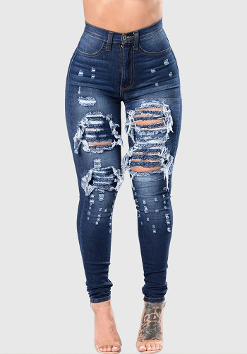 Pantalones de mezclilla de primavera y verano Micro elástico Rip Ripped Stretch Tight Pants Ladies Jeans