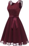 Lace Chiffon Dress French Chic Slim Fit V-Neck Sleeveless Bowknot A-Line Dress