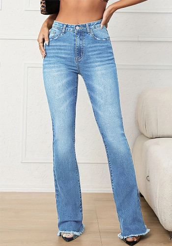 Женские эластичные джинсовые брюки со средней посадкой и расклешенным низом