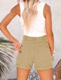 Slim Fit Stretch Solid Color Cuffed Denim Shorts Women's Short Jeans