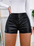 High Waist Slim Fit Casual Summer Women's Leather Pants Leather Shorts Basic Pants