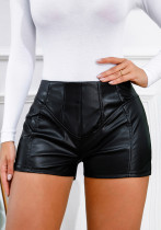 Taille haute Slim Fit Casual Summer Pantalon en cuir pour femme Short en cuir Pantalon de base