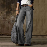 Vintage Fashion Casual Straight Wide Leg Jeans Ladies Ladies Denim Pants
