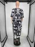 Casual V-Neck Tassel Loose Short-Sleeved Print Dress