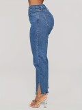 Women's Stylish Jeans Denim Straight Leg Slit Leg Pants