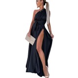 Spring Summer Sexy Solid Tie Long Dress Loose Casual Party Dress
