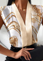 Modisches, ärmelloses, bedrucktes Hemd mit V-Ausschnitt für Frauen