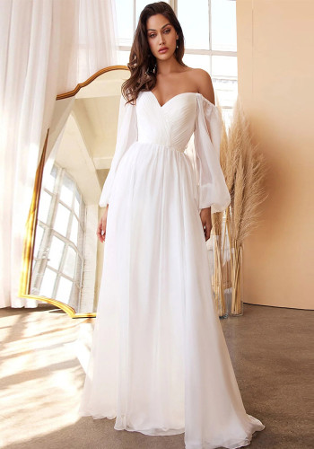 Женское шифоновое свободное платье с длинными рукавами, плиссированное облегающее платье с открытыми плечами, платье для вечеринок