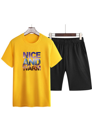 Повседневный спортивный комплект с короткими рукавами, мужской двухсекционный летний мужской тонкий модный спортивный повседневный тренд, футболка, шорты