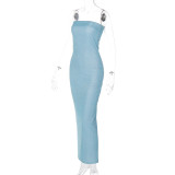 Women's Spring Fashion Sexy Slim Chic Strapless Bright Color Long Dress