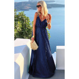 Spring Summer Sexy Strap Maxi Dress Belted Loose Swing Dress