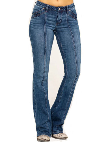 Women's Denim Pants Slim Fit Wash Bell Bottom Pants Women's Jeans Long Trousers
