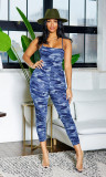 Women's Casual Sexy Straps Lace Up Low Back Camouflage Jumpsuit