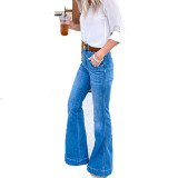 Women's Denim Pants Slim Fit Wide Leg Jeans Casual Long Trousers Denim Pants