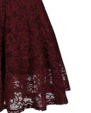 Spring Women's Elegant Slim Square Neck Belt Lace A-Line Dress