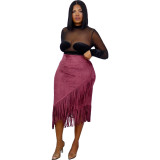 Women's Nightclub Fashion Solid Color Irregular Fringe Skirt
