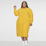 Plus Size Women Loose Solid Hooded Dress