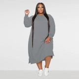 Plus Size Women Loose Solid Hooded Dress