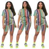 Ladies Printed Short Sleeve Top and Shorts Two-Piece Set