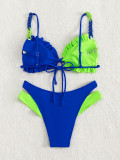 Women Sexy Color Block Camisole Swimwear Two Pieces