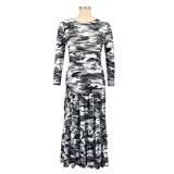 Plus Size Women Camouflage Print Long Sleeve Dress