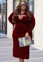 Vestido ajustado con cuello en V elegante para mujer de talla grande