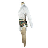 Women White Shirt and Camouflage Print Skirt Two-Piece Set