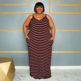 Plus Size Women Striped Strap Maxi Dress