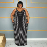 Plus Size Women Striped Strap Maxi Dress