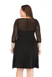 Plus Size Women mesh Patchwork V-neck Elegant 3/4 Sleeve Dress