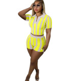 Women's Trendy Digital Ribbed Print Sexy Low Back Short Sleeve Two-Piece Set