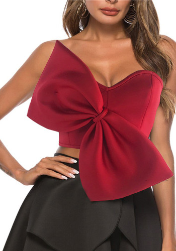 Sexy Bow Knot Wrapped Chest Strapless Versatile Short Top Shirt Women Tops