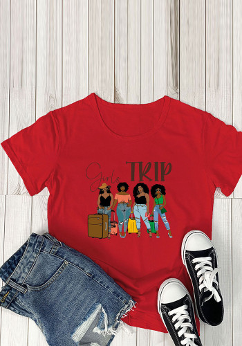 Mädchen Trip Letter Multi-Color Print Sommer Mode Kurzarm T-Shirt