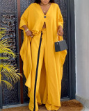 Women's fashion yellow v-neck loose long-sleeved blouse pants suit