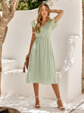 Summer Casual women's solid color v-neck Slim Waist dress
