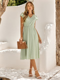 Summer Casual women's solid color v-neck Slim Waist dress