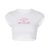 Women's Summer Style Letter Embroidered T-Shirt Super Short Crop Slim Tank Top