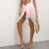 Multi-Color Fringed Patchwork Split One Piece Beach Dress Lace-Up Skirt
