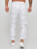 Square grid 3d digital printing Casual pants fitness Tight Pants