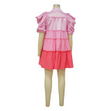 Women's V-Neck Contrast Color Satin Dress Patchwork A-Line Swing Dress