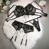 Sexy Lingerie Embroidered Lace-Up Three-Piece