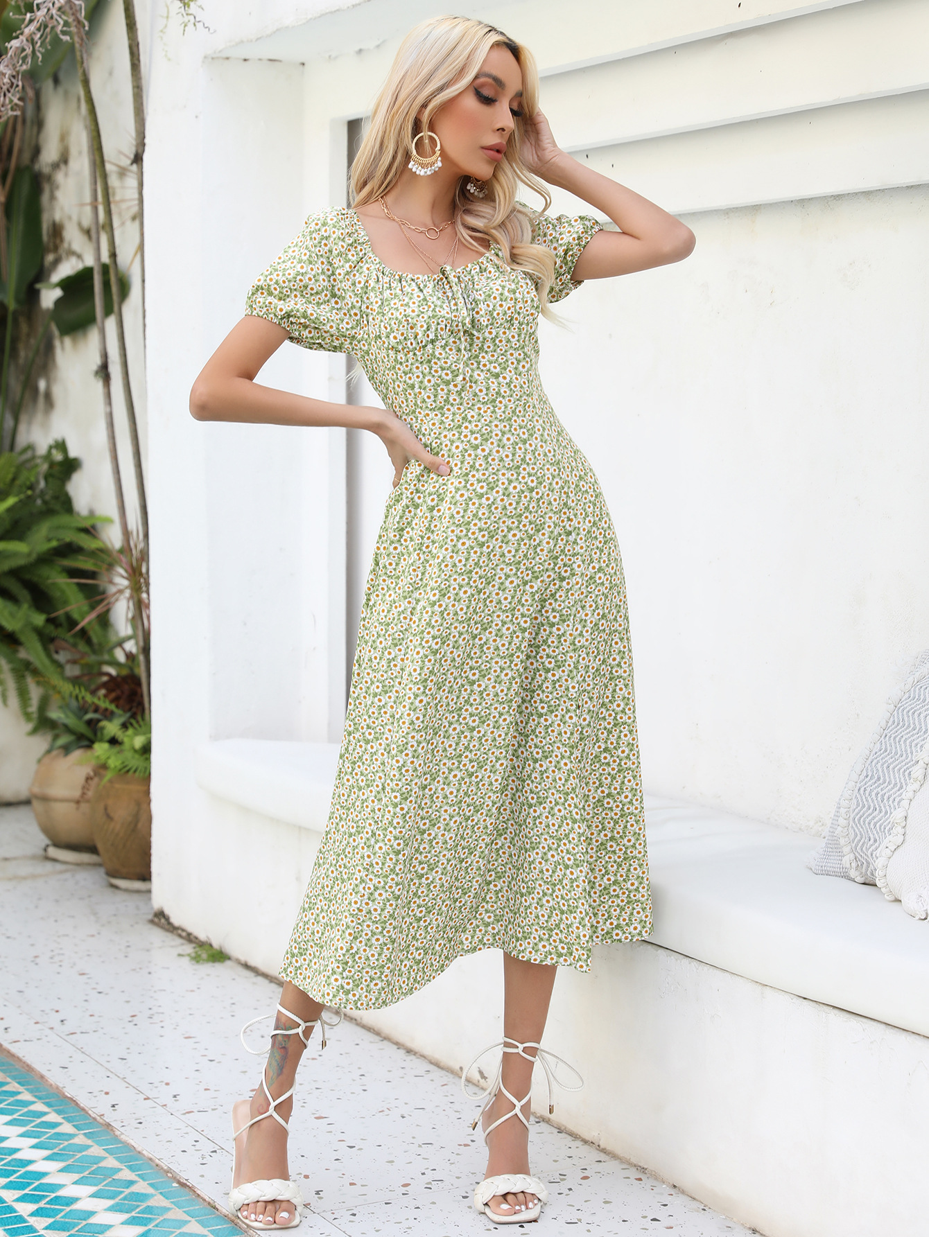 Spring Meadows Olive Green Floral Print Midi Dress, 53% OFF